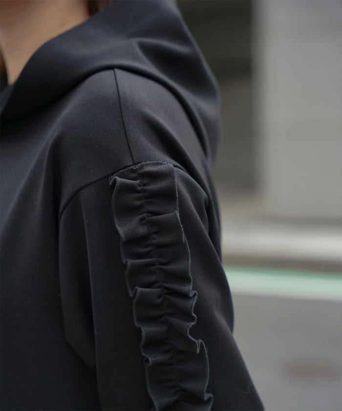 レディース 春 秋 ポンチ素材 カジュアル 上品/グレー/ブラック/M/プチフリル/ポケット/長袖