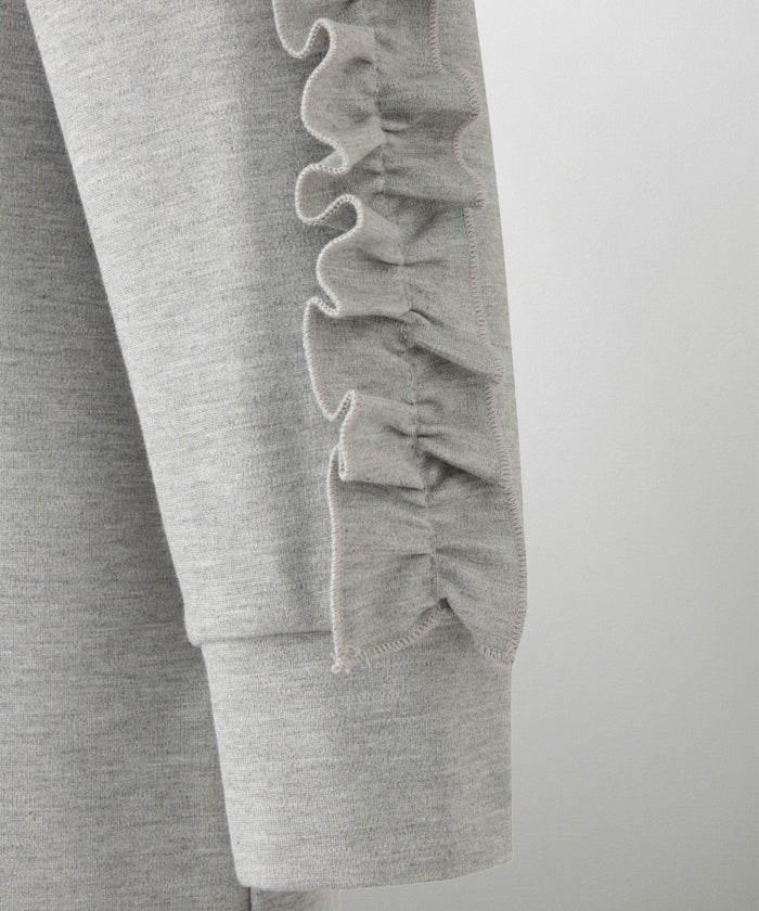 レディース 春 秋 ポンチ素材 カジュアル 上品/グレー/ブラック/M/プチフリル/ポケット/長袖