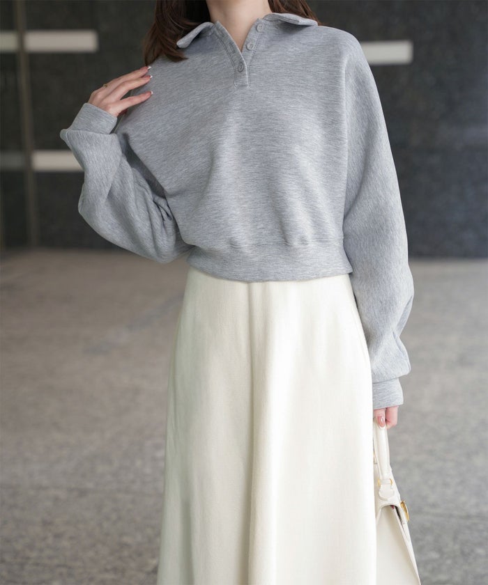 レディース 春 プルオーバー 上品 カジュアル/ホワイト/グレー/ブラック/M/ポロ襟/長袖