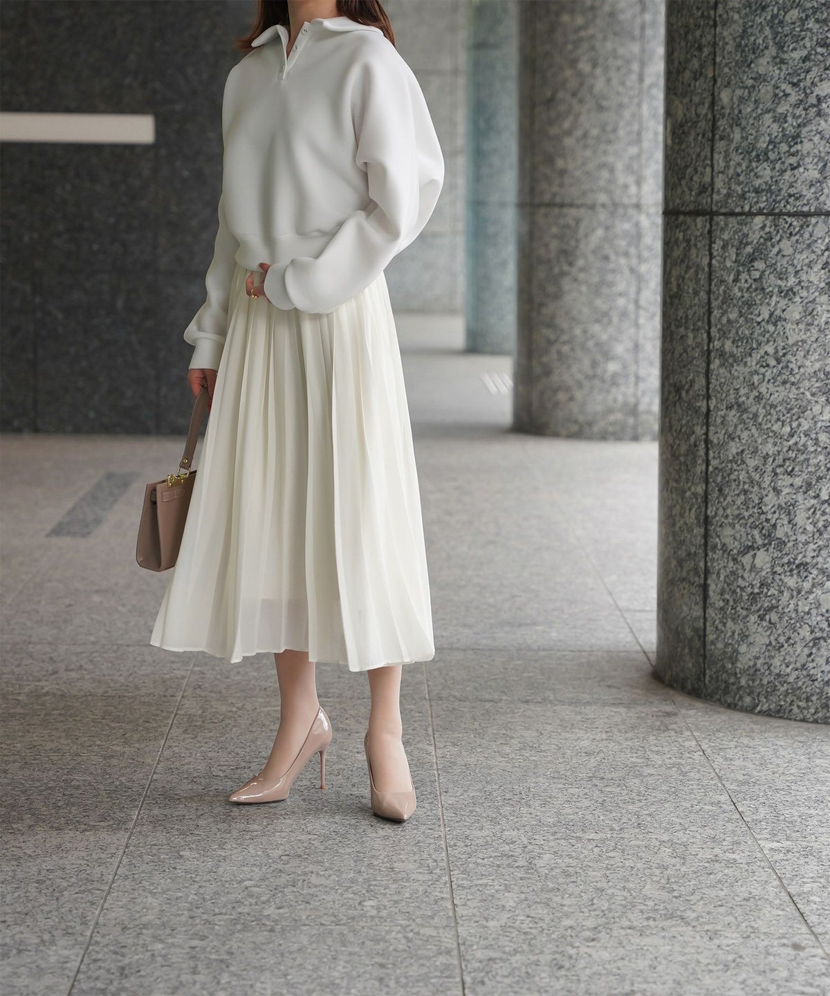 レディース 春 プルオーバー 上品 カジュアル/ホワイト/グレー/ブラック/M/ポロ襟/長袖