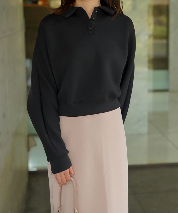 レディース 春 プルオーバー 上品 カジュアル/ホワイト/グレー/ブラック/M/ポロ襟/長袖