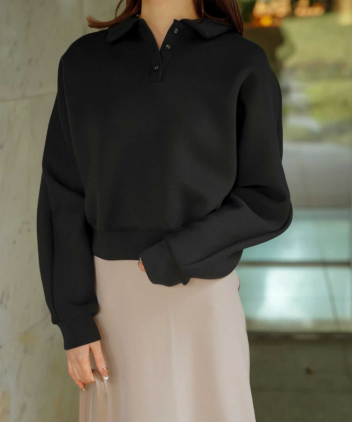 レディース 春 プルオーバー 上品 カジュアル/ホワイト/グレー/ブラック/M/ポロ襟/長袖