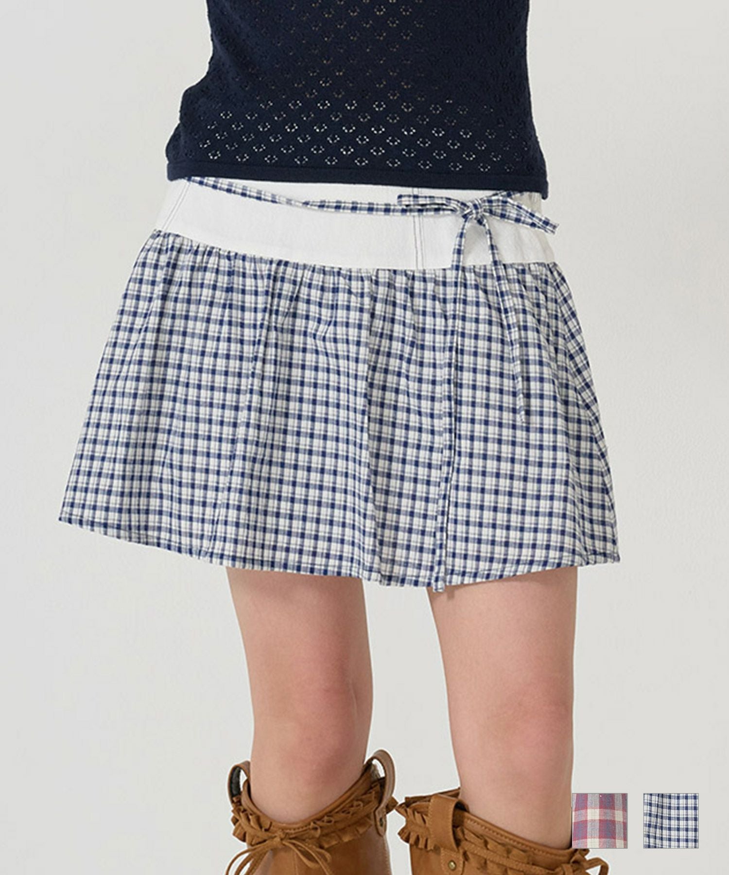 ミニ丈 切替チェックギャザースカート TINA：JOJUN 全2色｜tnj611-1025