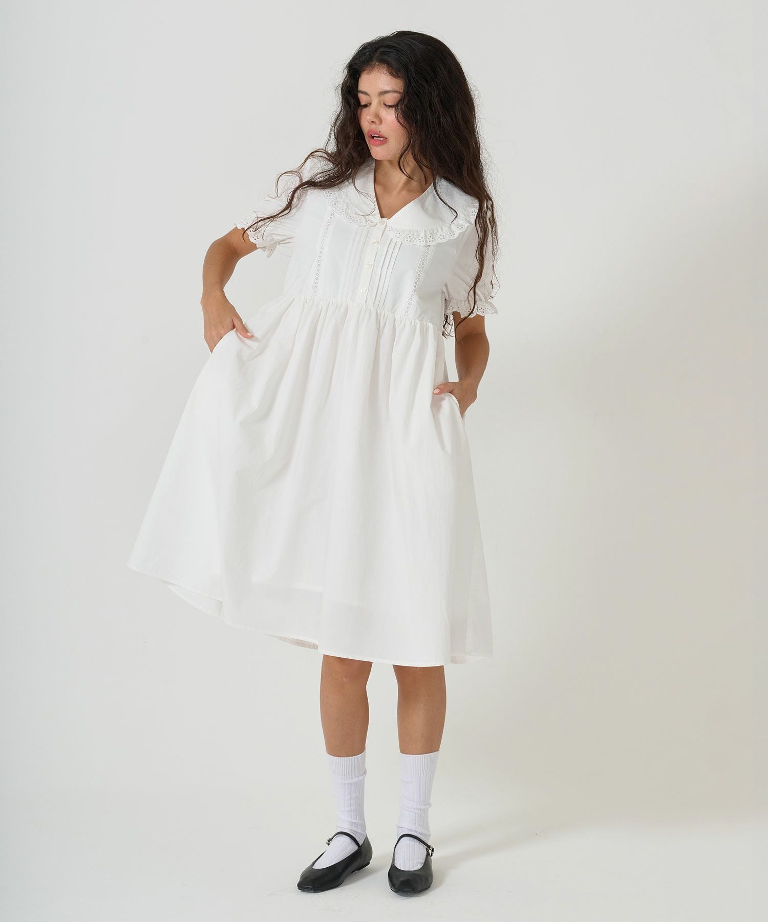 FINAL SALE 2WAY パフスリーブギャザーワンピース TINA：JOJUN 全2色