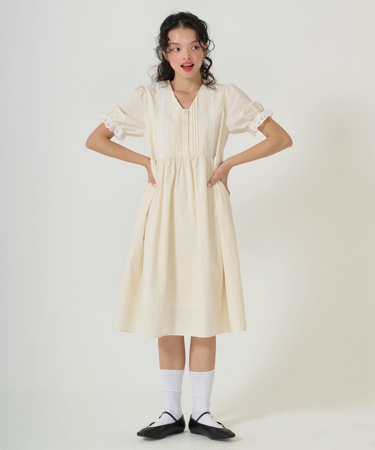 SUMMER SALE 2WAY パフスリーブギャザーワンピース TINA：JOJUN 全2色