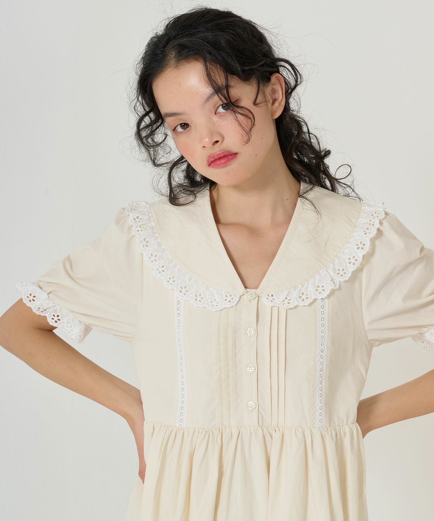 2WAY パフスリーブギャザーワンピース TINA：JOJUN 全2色｜tnj311-1031
