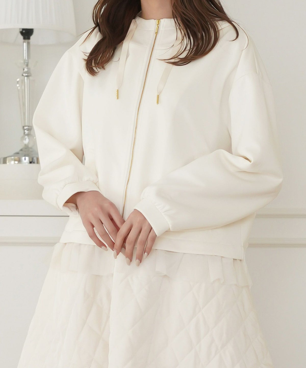 セレクト パーカー レディース ライトアウター おしゃれ かわいい きれいめ 白黒 春秋 ジョイントスペース