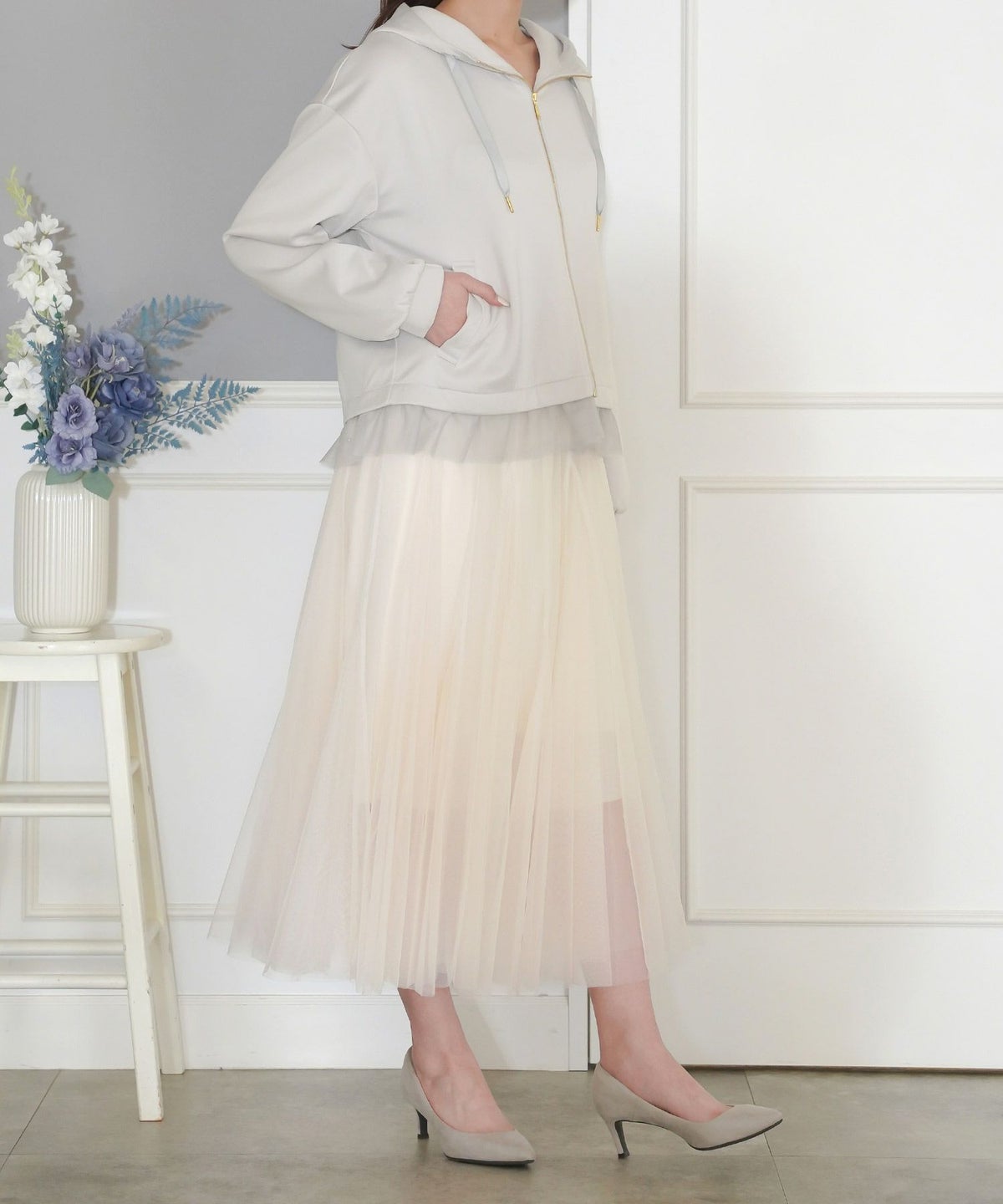 セレクト パーカー レディース ライトアウター おしゃれ かわいい きれいめ 白黒 春秋 ジョイントスペース