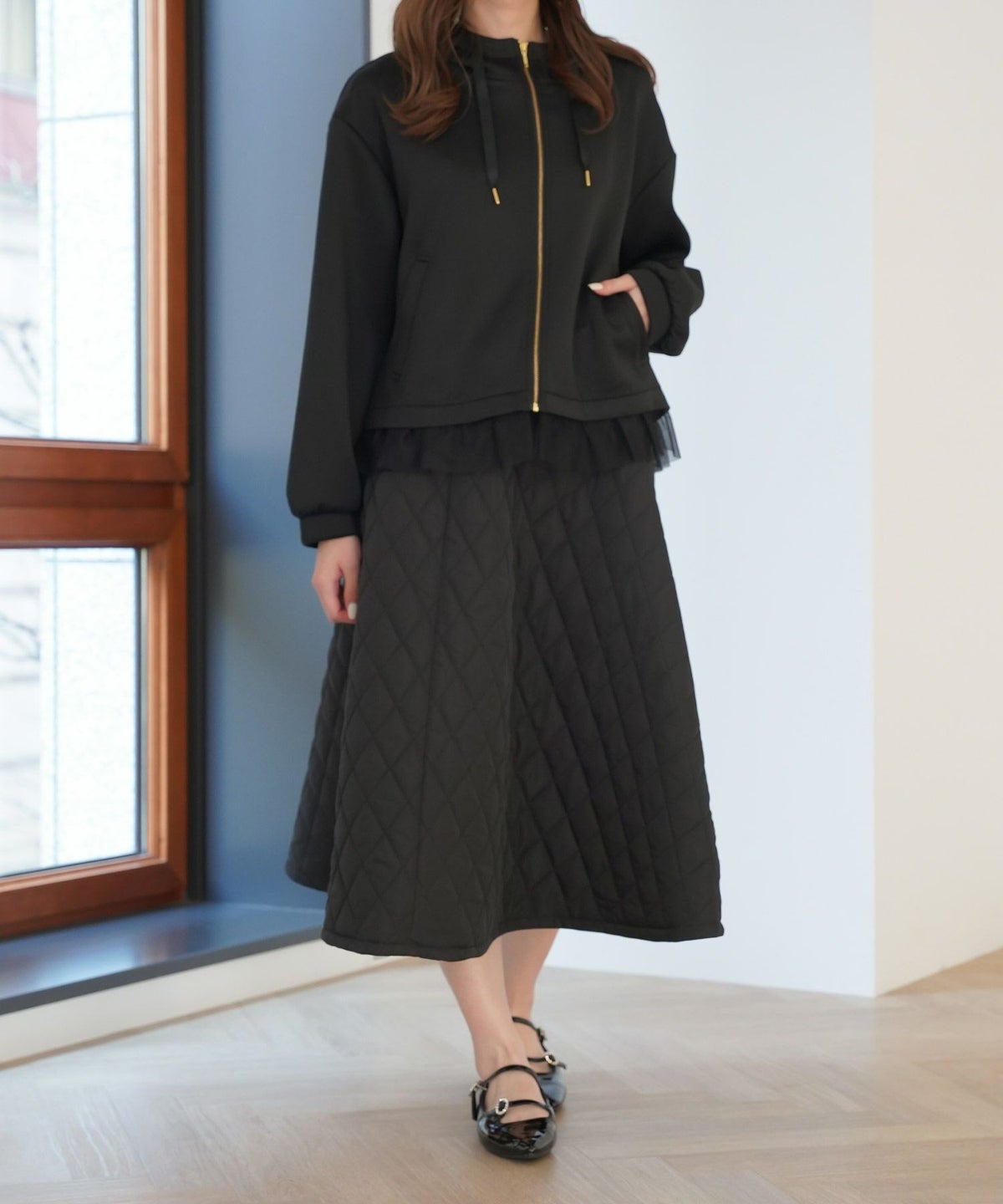 セレクト パーカー レディース ライトアウター おしゃれ かわいい きれいめ 白黒 春秋 ジョイントスペース