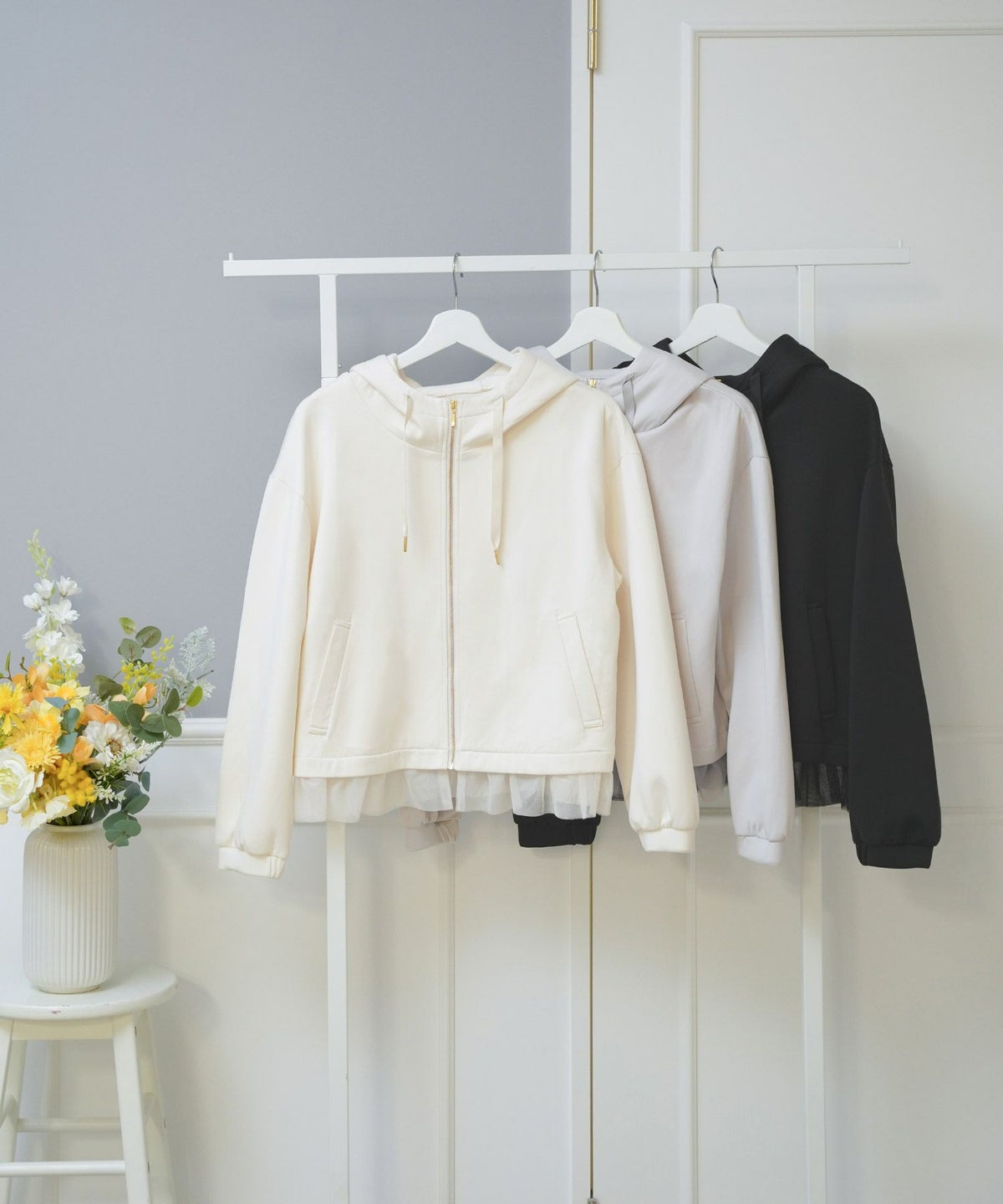 セレクト パーカー レディース ライトアウター おしゃれ かわいい きれいめ 白黒 春秋 ジョイントスペース