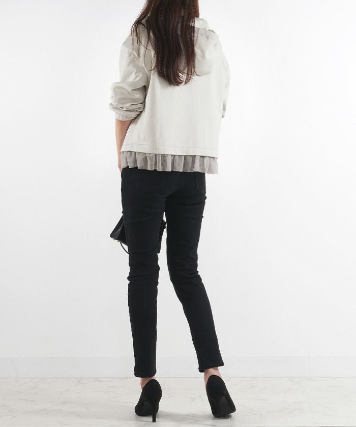 セレクト パーカー レディース ライトアウター おしゃれ かわいい きれいめ 白黒 春秋 ジョイントスペース