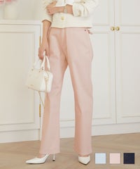 刺繍 リボン ライトブルー ピンク インディゴ ネイビー トレンド ポケット フルレングス カジュアル フェミニン エレガント 上品 ママ 公園 夏 春 秋 冬 オールシーズン かわいい ウエスト調整 美シルエット デニムパンツ le reve vaniller