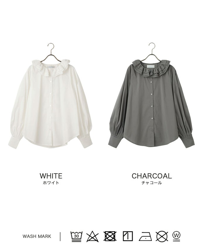 フリルカラー ボリュームスリーブ ドールライク レイヤード ホワイト/チャコール/M