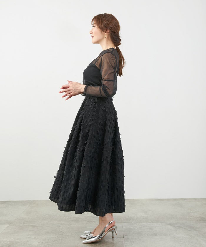 手洗い可上品きれいめエレガントフリンジモノトーン白黒ふんわりジョイントスペース