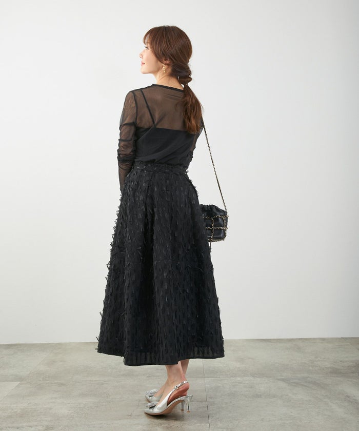 手洗い可上品きれいめエレガントフリンジモノトーン白黒ふんわりジョイントスペース