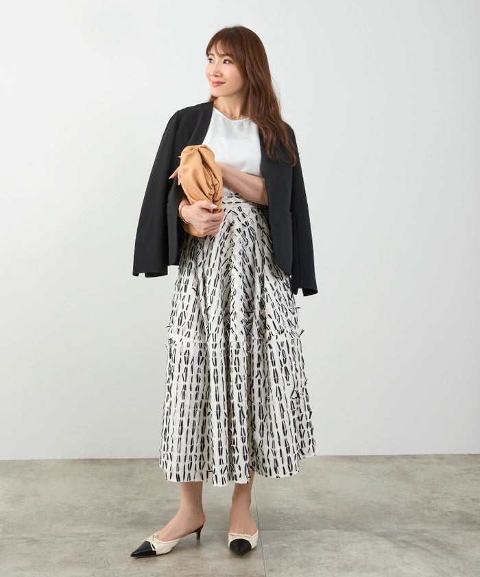 手洗い可上品きれいめエレガントフリンジモノトーン白黒ふんわりジョイントスペース