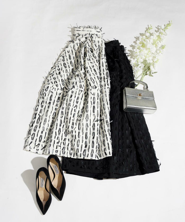 手洗い可上品きれいめエレガントフリンジモノトーン白黒ふんわりジョイントスペース