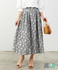 手洗い可おしゃれフェミニン上品エレガント大人可愛いきれいめ花柄フラワー春ジョイントスペース ボーダー ジャガード タック フレア スカート Liala×PG