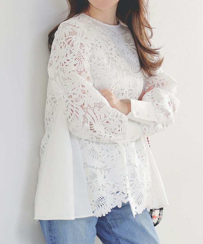 新色追加 手洗い可 オフィス おしゃれ フェミニン 透け感 涙開き カフス 上品 きれいめ 長袖 白 ジョイントスペース