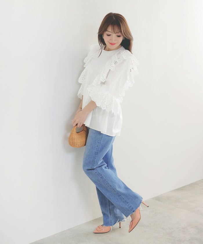 手洗い可体型カバーイレヘムフリルおしゃれフェミニン上品大人可愛いきれいめ春白ジョイントスペース