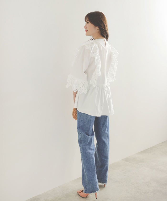 手洗い可体型カバーイレヘムフリルおしゃれフェミニン上品大人可愛いきれいめ春白ジョイントスペース