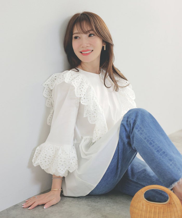 手洗い可体型カバーイレヘムフリルおしゃれフェミニン上品大人可愛いきれいめ春白ジョイントスペース