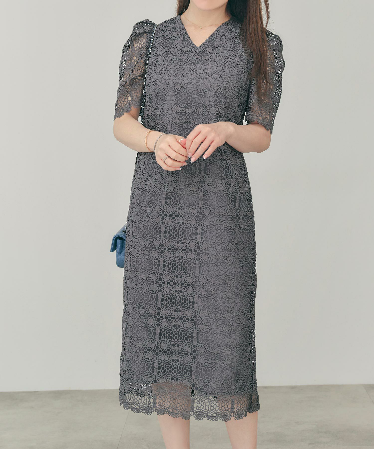 レース Vネック ワンピース Liala×PG