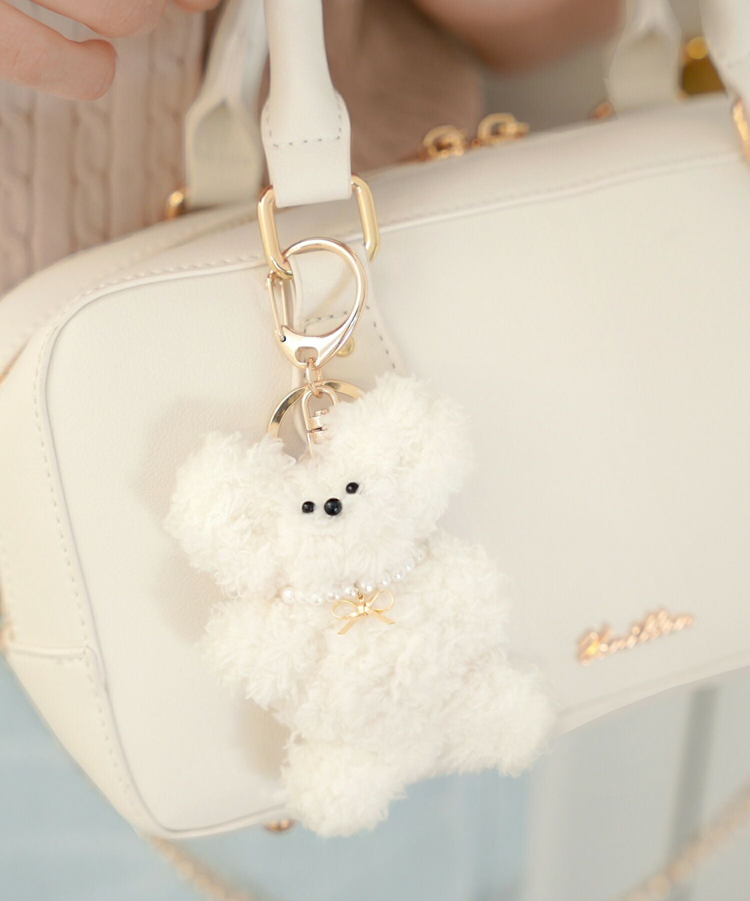 2点セット！ ミニ ワイド ボストンバッグ ＆ ベアキーチャーム le reve