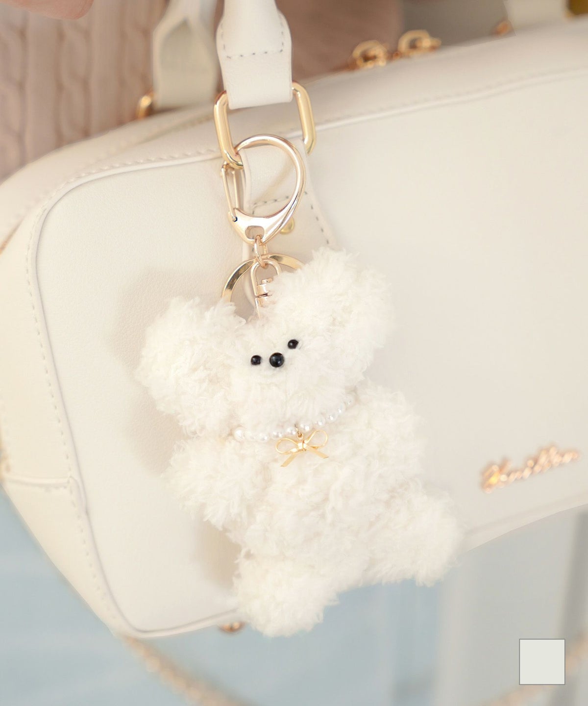 キーチェーン ぬいぐるみ ぬい ぬい活 ぬい撮り 推し活 ちびぬい ボストンバッグ ボストン ミニボストン キルティング 人形 ぬいバッグ ホワイト 手作り くま クマ ベア vaniller オリジナル チャーム付き ベア キーチャーム le reve vaniller
