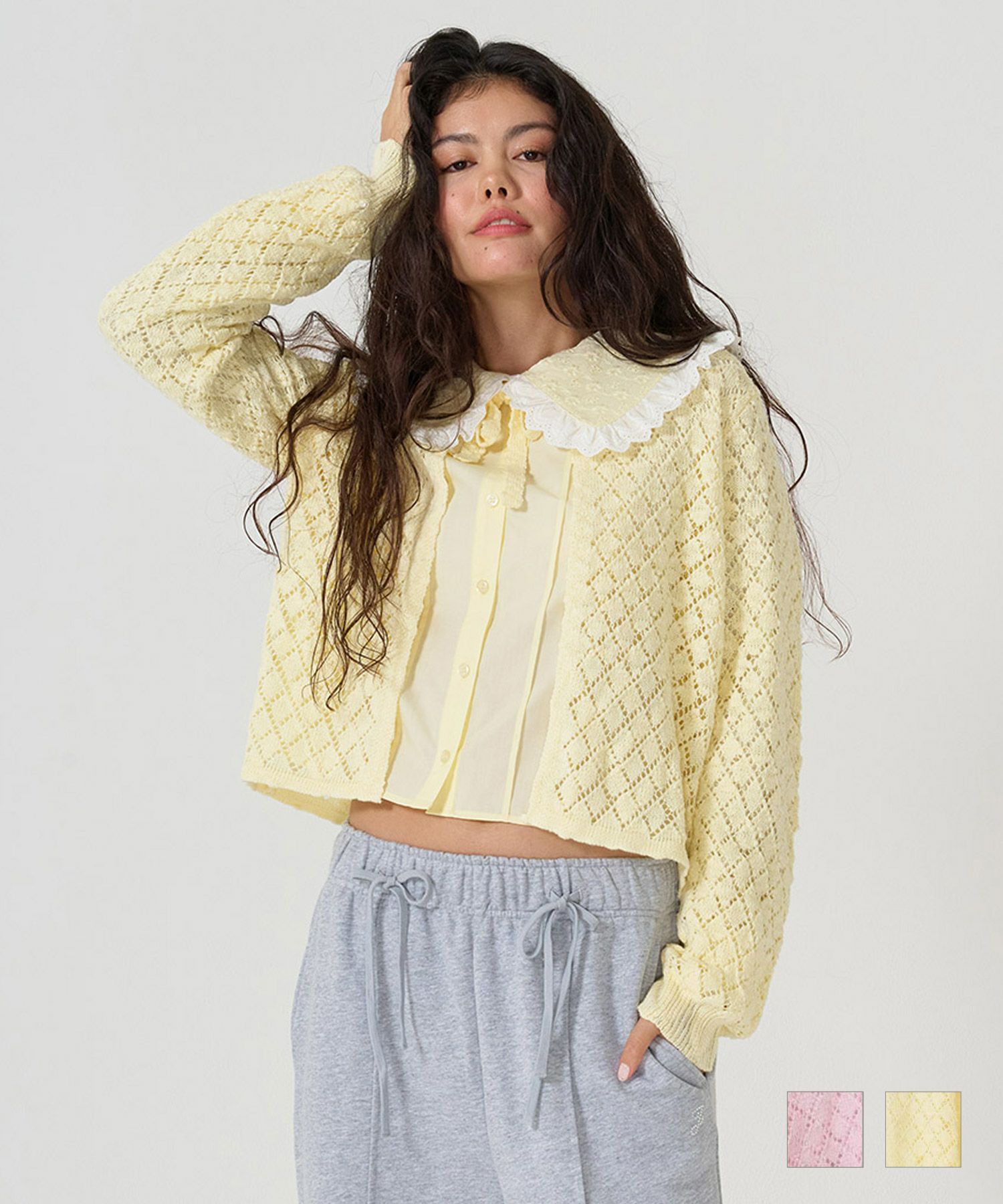 Early-Summer-SALE スラブ糸 フロントリボンカーディガン TINA：JOJUN