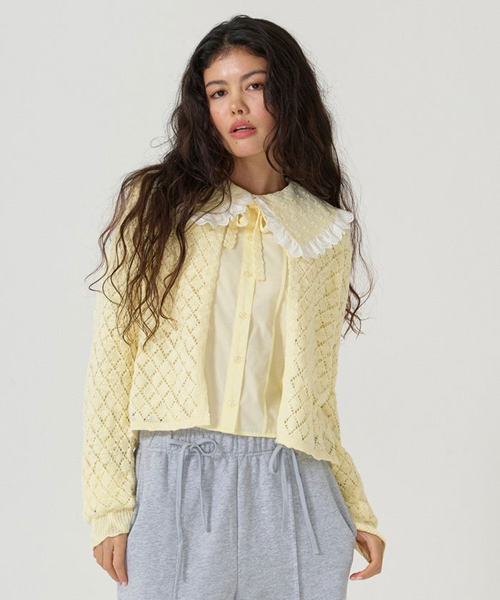 トップス/カーディガン/スラブ糸/透かし編み