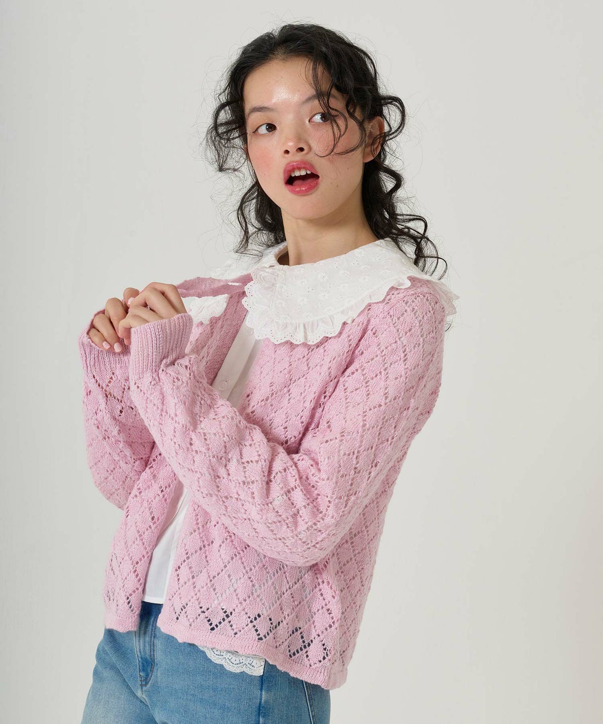 トップス/カーディガン/スラブ糸/透かし編み