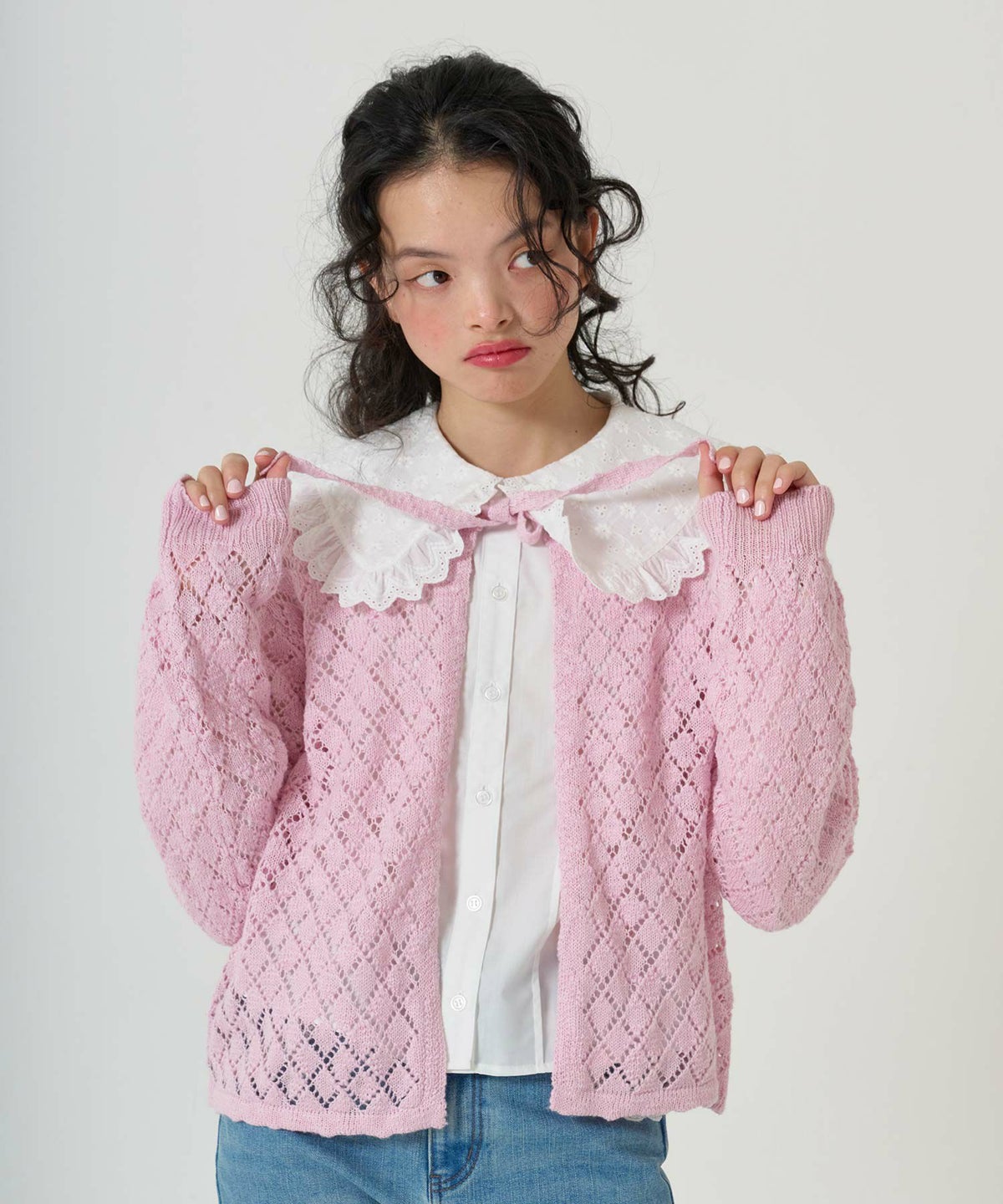 トップス/カーディガン/スラブ糸/透かし編み