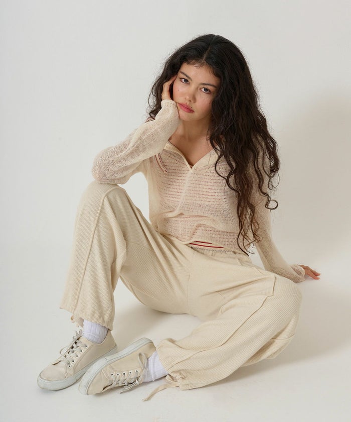 ニット/トップス/ヘンリーネック/シアー