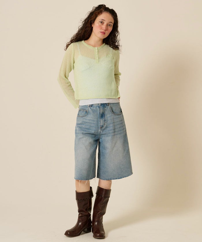 ニット/トップス/ヘンリーネック/シアー