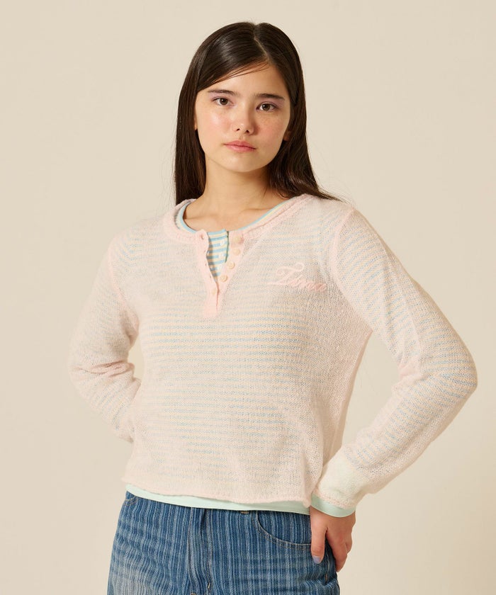 ニット/トップス/ヘンリーネック/シアー