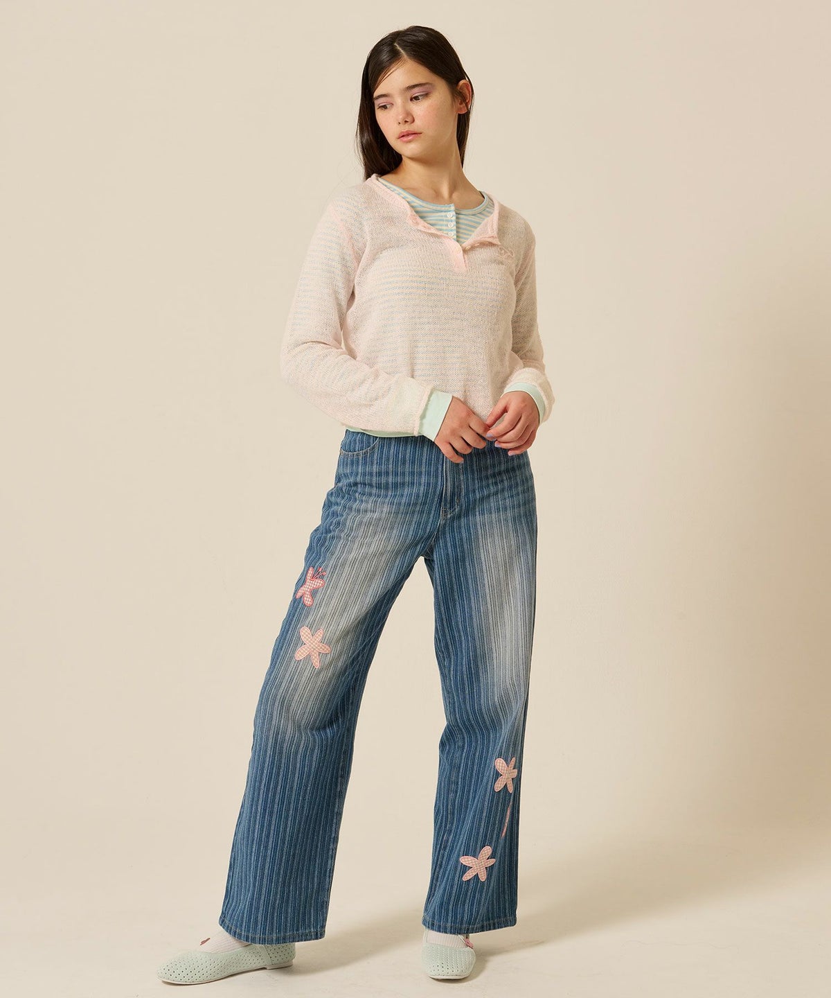 ニット/トップス/ヘンリーネック/シアー