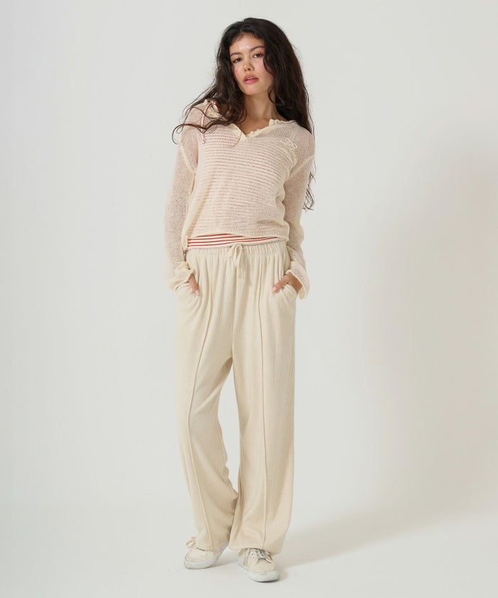 ニット/トップス/ヘンリーネック/シアー