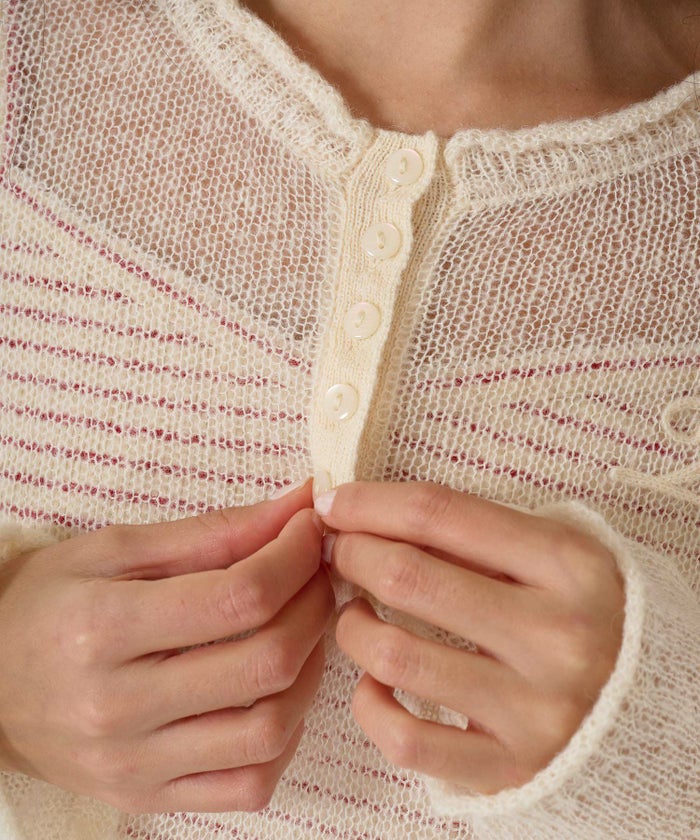 ニット/トップス/ヘンリーネック/シアー