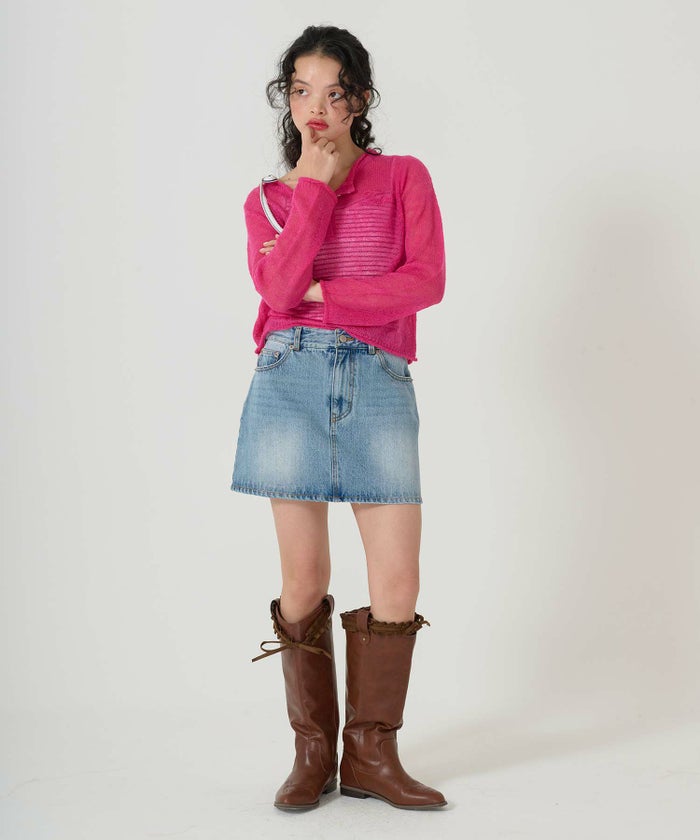 ニット/トップス/ヘンリーネック/シアー