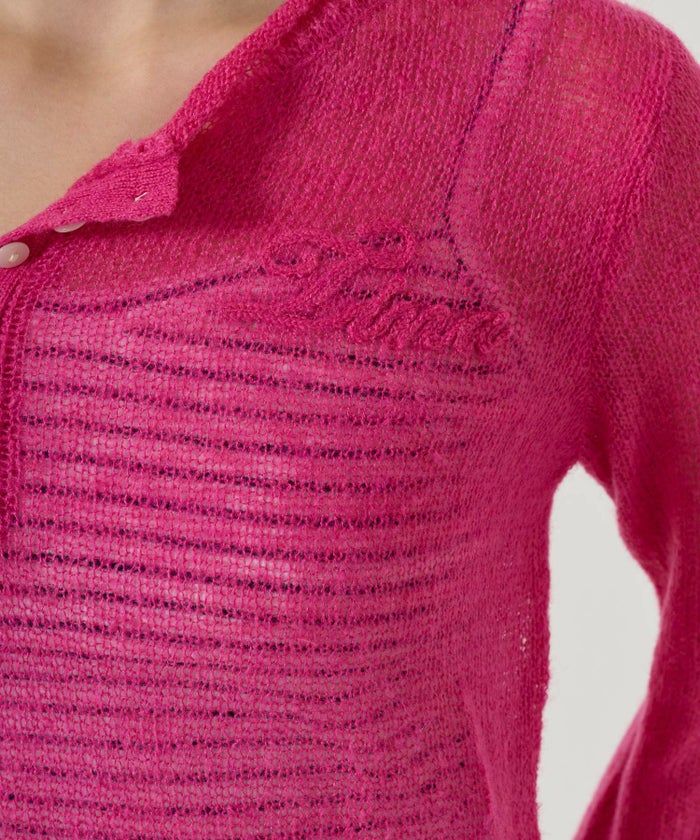 ニット/トップス/ヘンリーネック/シアー