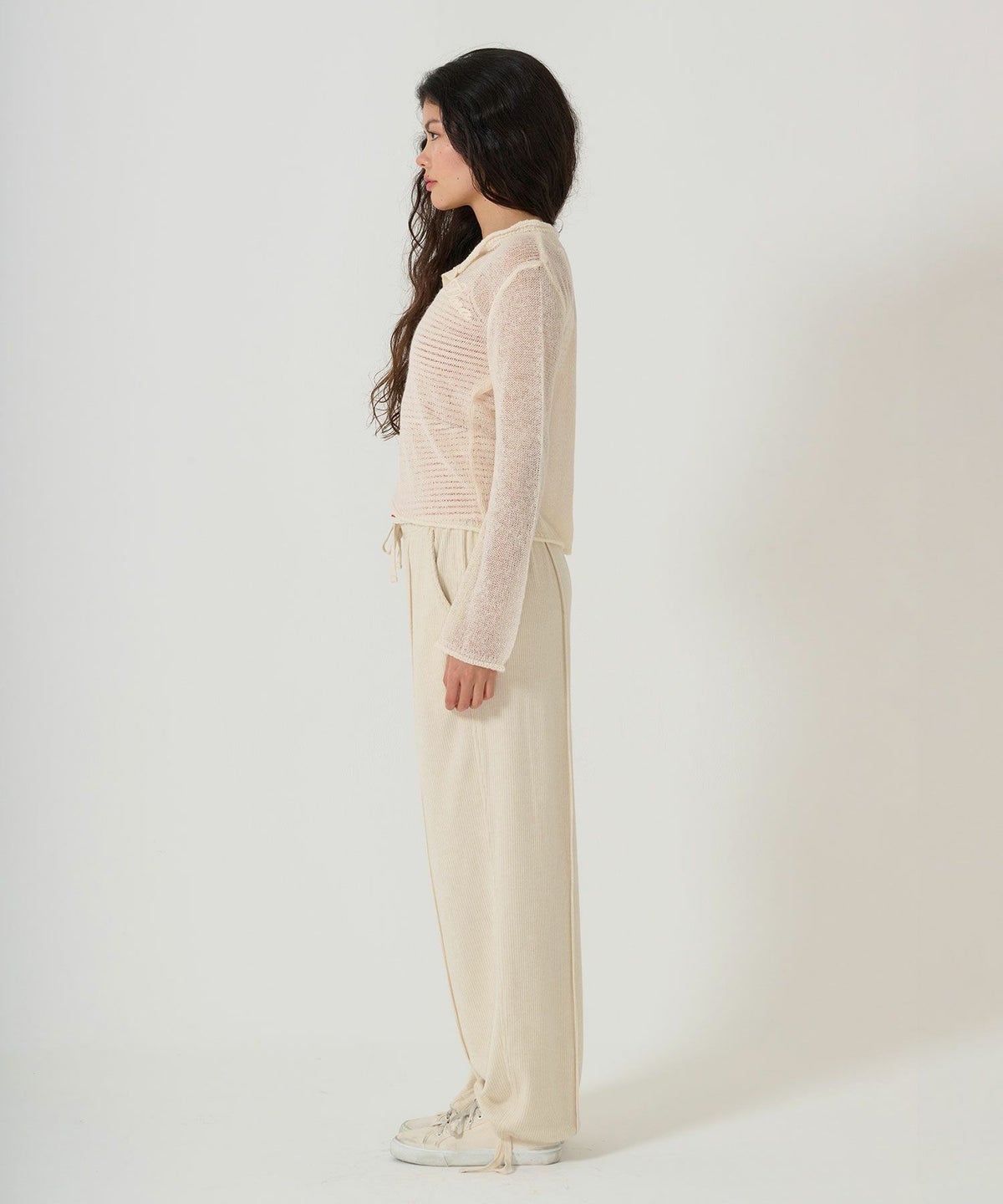 ニット/トップス/ヘンリーネック/シアー