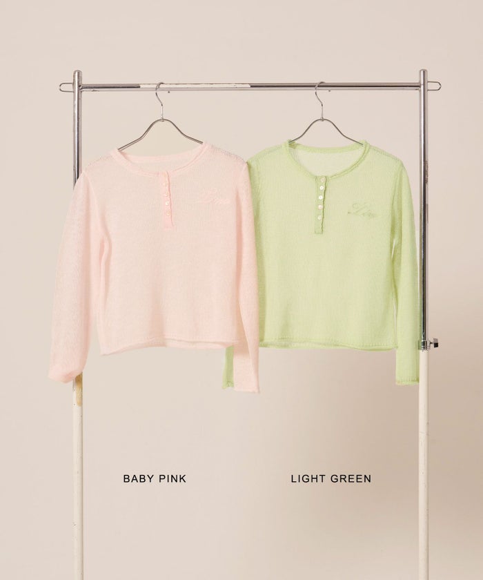 ニット/トップス/ヘンリーネック/シアー