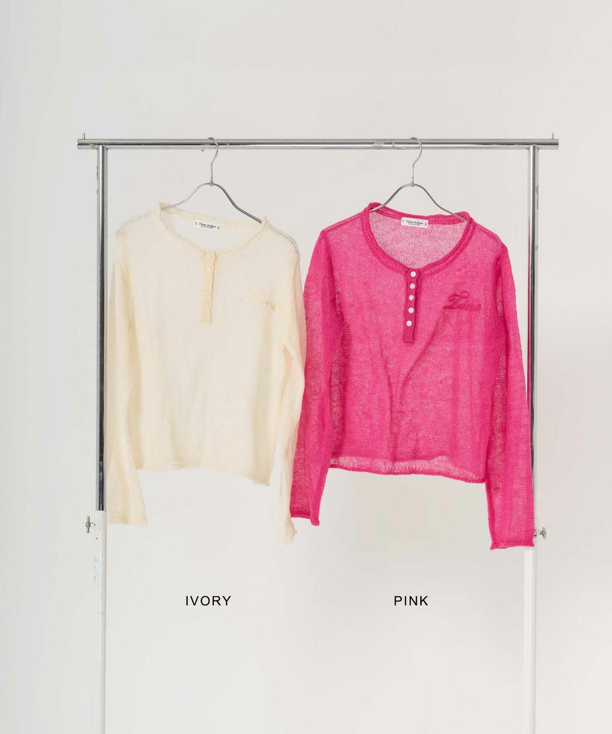 ニット/トップス/ヘンリーネック/シアー