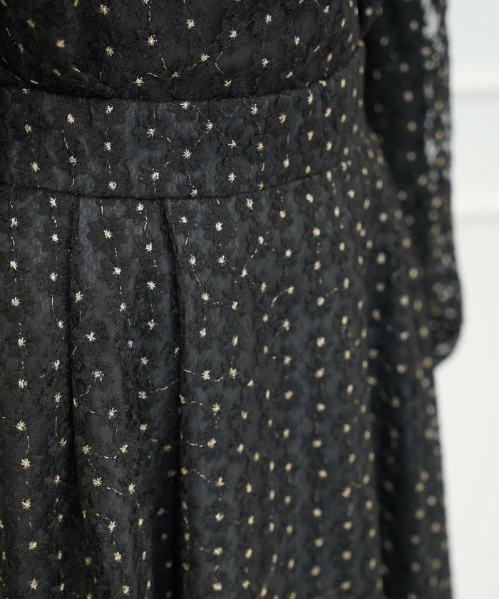 セレクトスカートフレアロングレース白黒ウエストゴム春かわいいコーデきれいめジョイントスペース