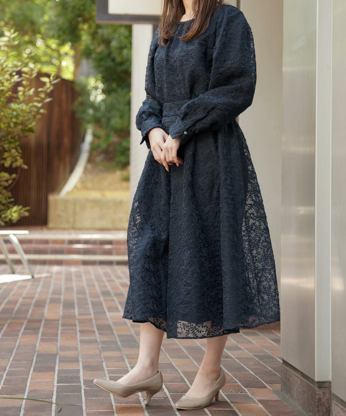 セレクトスカートフレアロングレース白黒ウエストゴム春かわいいコーデきれいめジョイントスペース