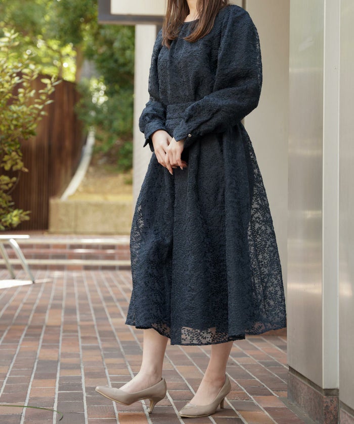 セレクトスカートフレアロングレース白黒ウエストゴム春かわいいコーデきれいめジョイントスペース