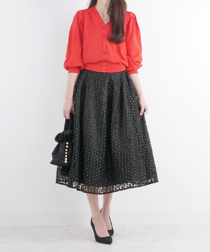 セレクトスカートフレアロングレース白黒ウエストゴム春かわいいコーデきれいめジョイントスペース