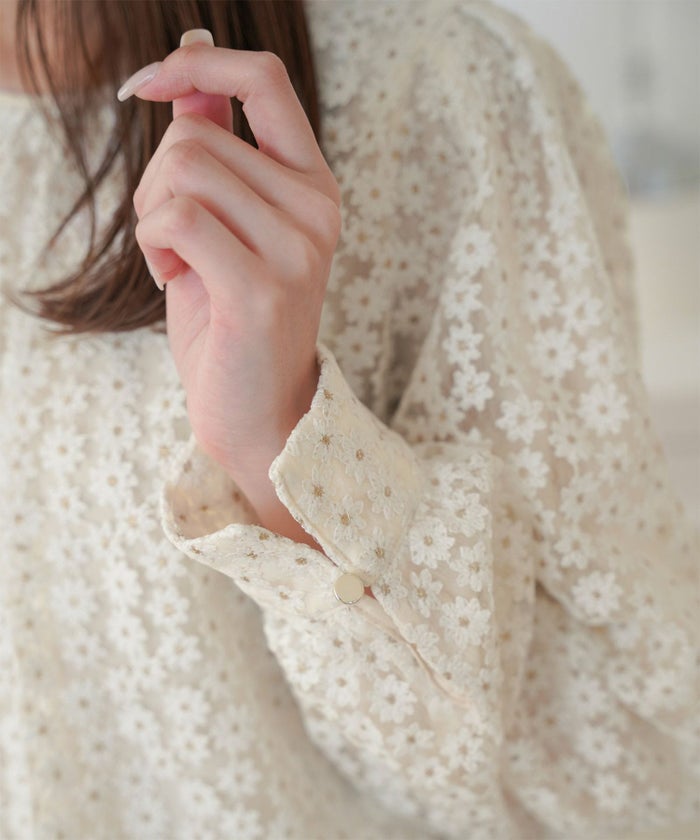 セレクトトップスレディースブラウス白黒お洒落リボン花柄シアーかわいいオフィスジョイントスペース