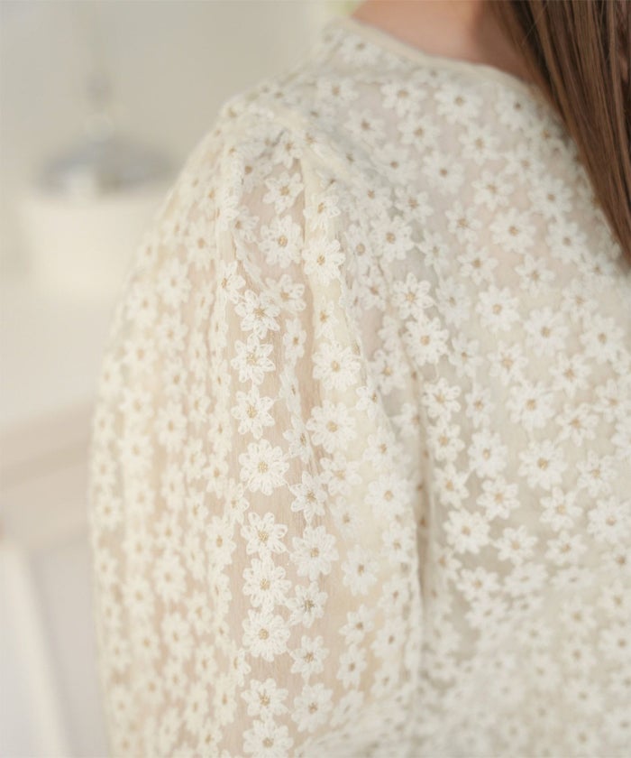 セレクトトップスレディースブラウス白黒お洒落リボン花柄シアーかわいいオフィスジョイントスペース